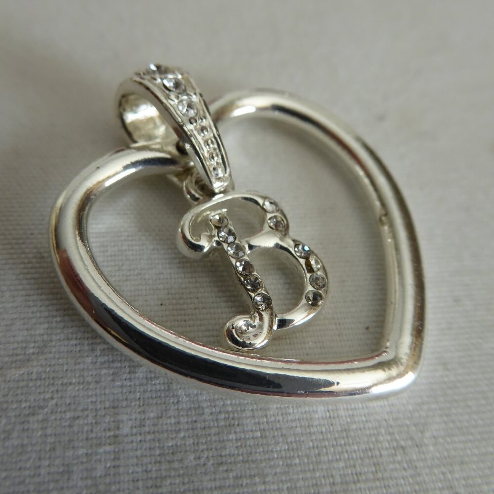 SILVER INITIAL BEJEWELED LETTER “B” HEART CHARM PENDANT (PRE-OWNED)